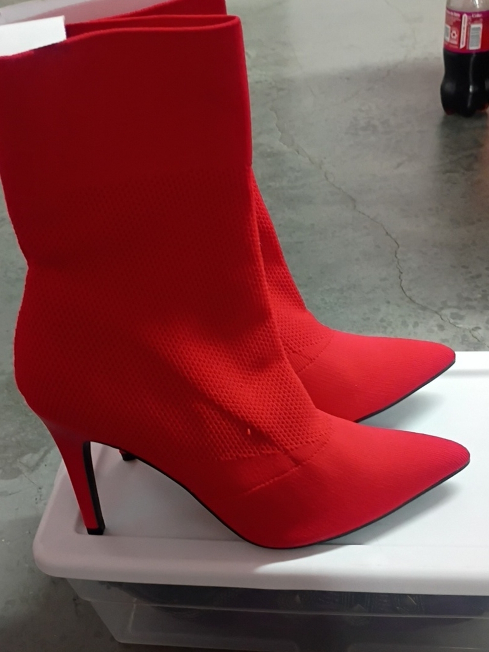 Red Pointed-Toe Mesh Stiletto Sock Boot for Women